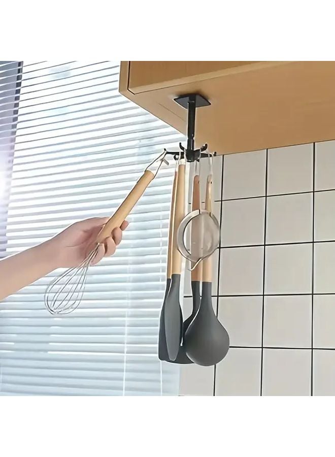 حامل حائط أسود 6 خطافات تصميم قابل للطي دوار 360 درجة للمطبخ الحمام المكتب - Image 1